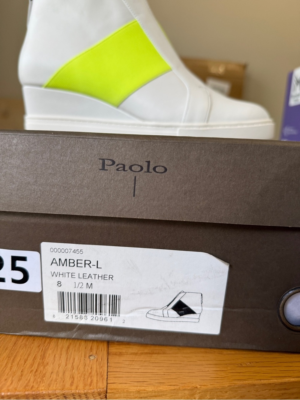 Paolo White Leather Wedge Sneaker with Neon Yellow Panel